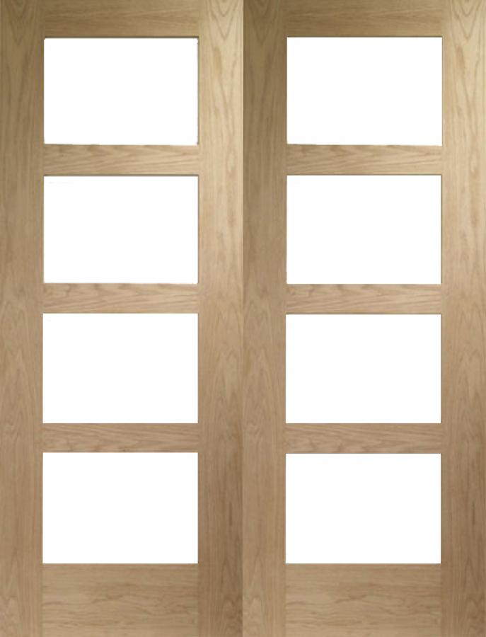 Shaker Internal Oak French Doors with Clear Glass